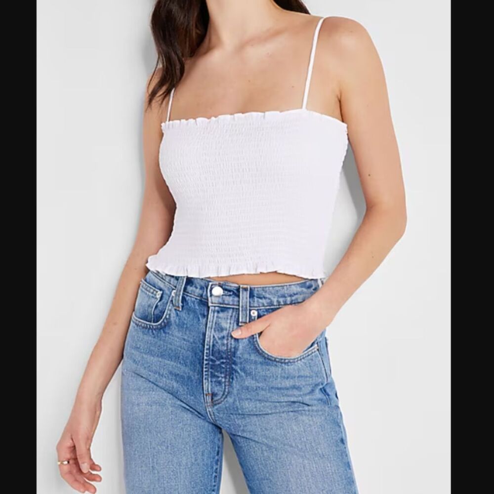 NWT Express White Smocked Cropped Cami Size M